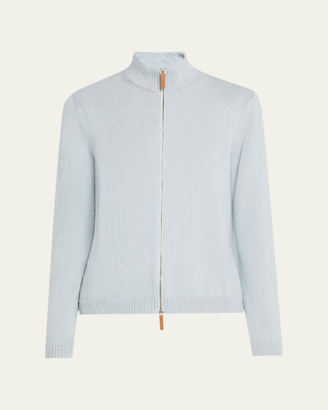 Cotton-Silk Tape Fitted Bomber Sweat